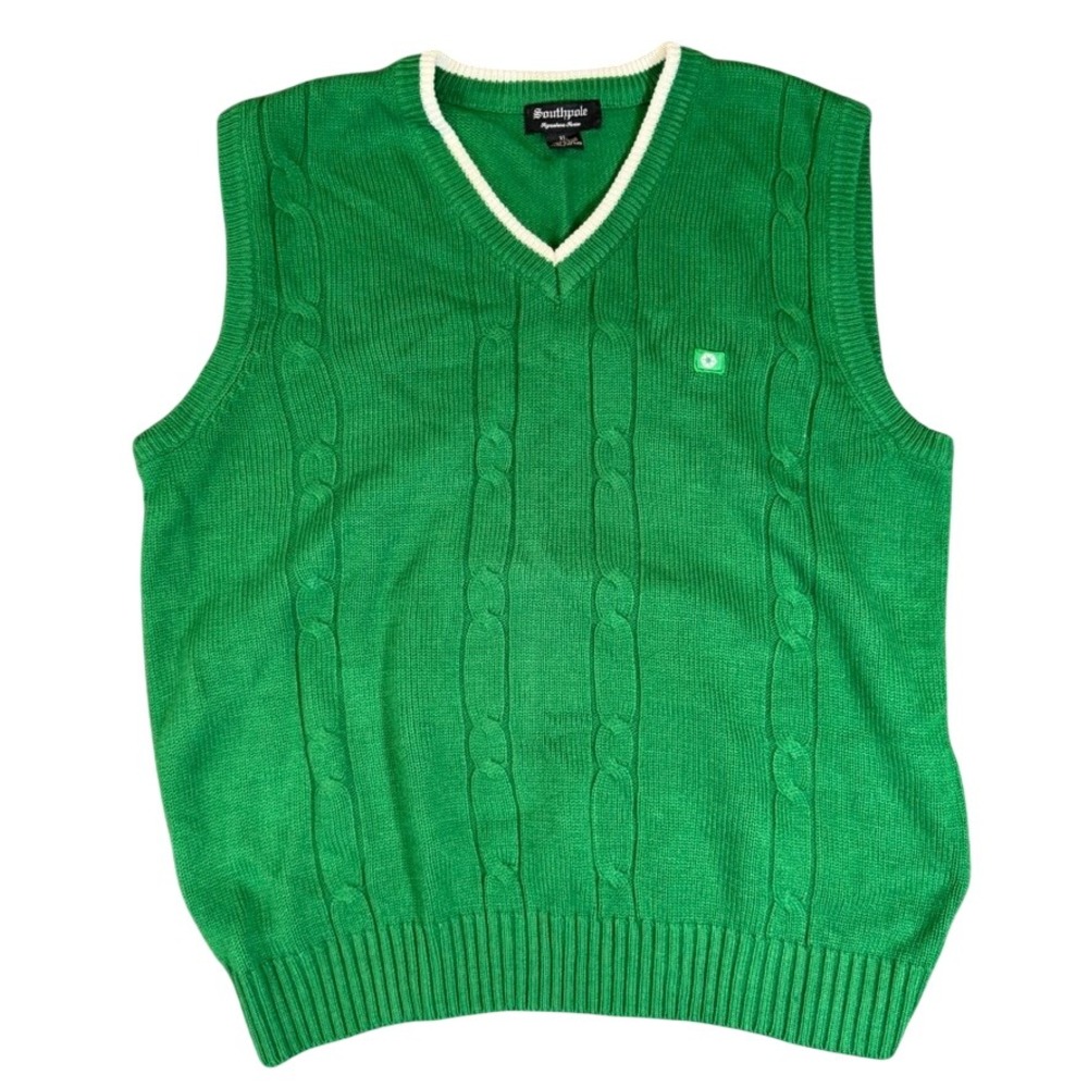 Southpole Signature Series Green Cable Knit V-Neck Sweater Vest Mens XL